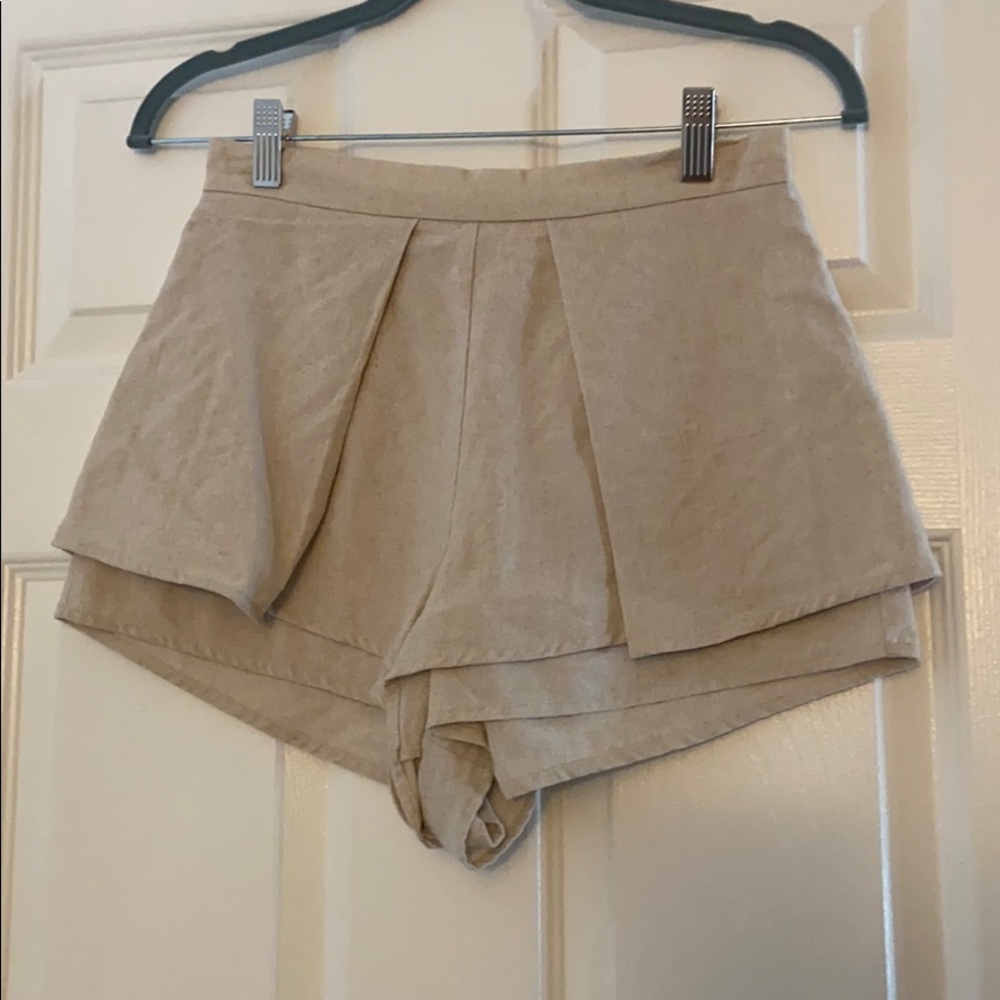 Beige Linen Pleated Shorts